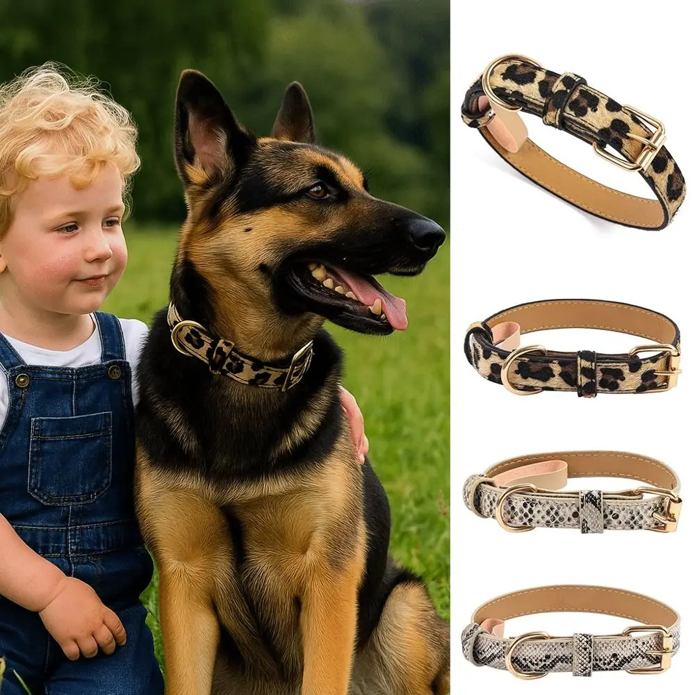Leopard Print Dog Collar PU Leather Wear Resistant Leopard Dog Collar Pet Walking Adjustable Pet Collar Small Medium Dogs