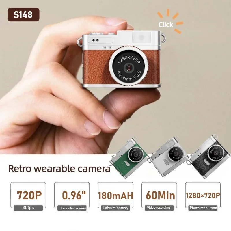 Mini Cámara Portátil HD 720p de Estilo Vintage con Pantalla, Grabadora de Video Deportiva para Interiores y Exteriores, Compatible con Tarjeta TF, Ideal para Estudiantes y Vlogs, Regalo