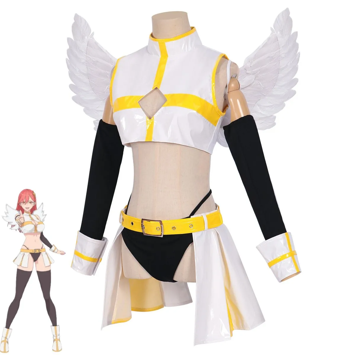 Anime Dimenmail.com Seduction Cosplay Costume pour femmes et filles, Ariel Aria Pay aki, ailes sexy, cuir, jupe en latex, perruque, belle jupe, 2.5