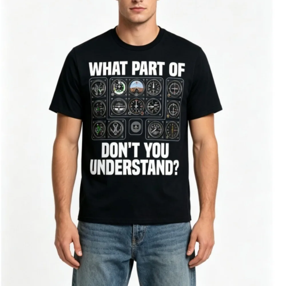 Funny Pilot Art Men Women Aviation Airline Pilot Instruments T-Shirt Hipster Loose O Neck Short Sleeve Clothes Unisex Y2K Tees