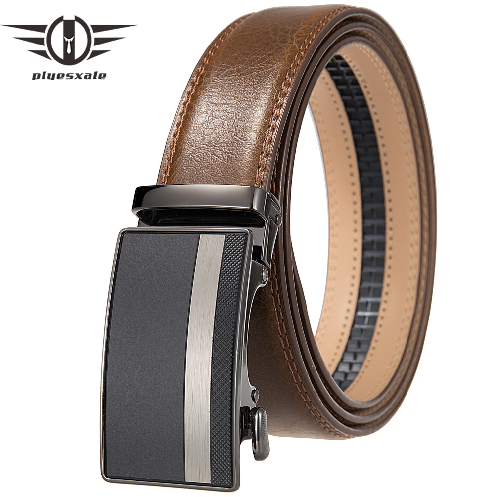 

Plyesxale New Luxury Brand Belt Male Designer Automatic Buckle Cowhide Leather Belts For Men Formal Waist Ceinture Homme B1274