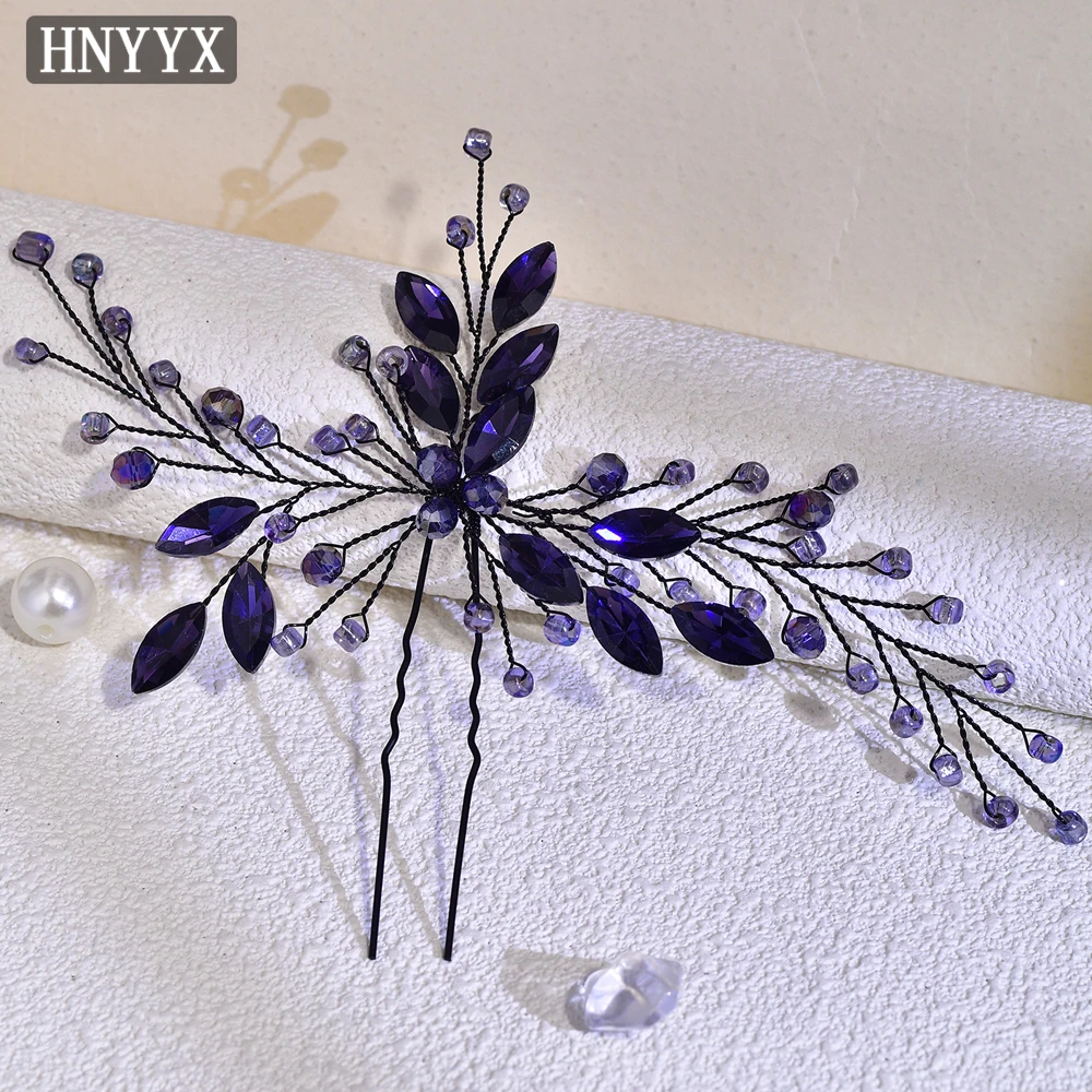 HNYYX Retro Rhinestone Hair Clip Purple Crystal U-Shaped Hairpin Bridal Hair Accessories for Wedding Vintage Headwear A228