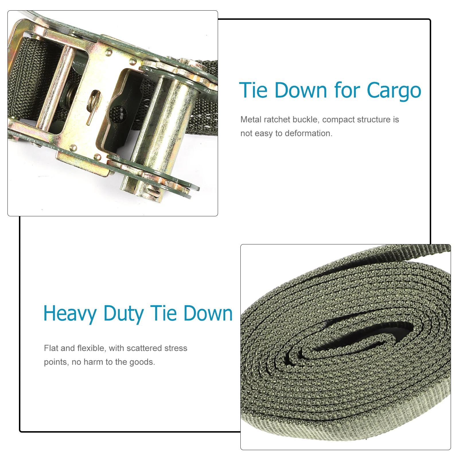 

1 set 1 Set Military Green Ratchet Tie Down Strap Heavy Duty Cargo Binding Belt For Motorcycle Vehicle Bike Outdoor Use