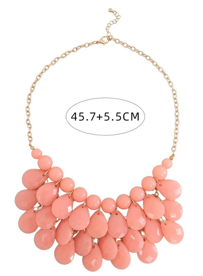 Euro-american style multi-layer drop candy color woven necklace Fashion trend pink short chain personality party jewelry