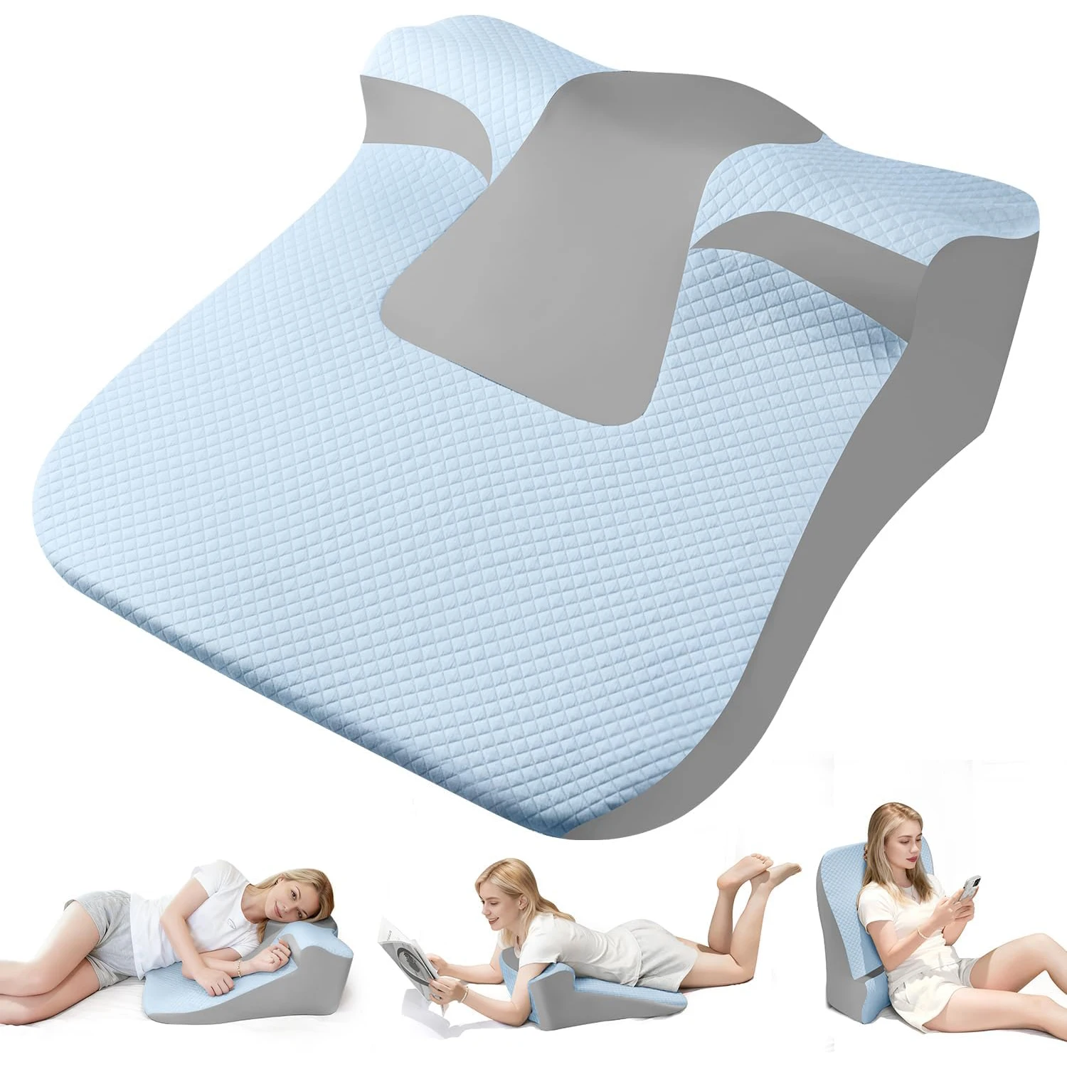 Wedge Sleeping Pillows Adjustable Folding Triangle Pillow for Snoring and After Surgery Back Pain Relief Acid Reflux, Blue