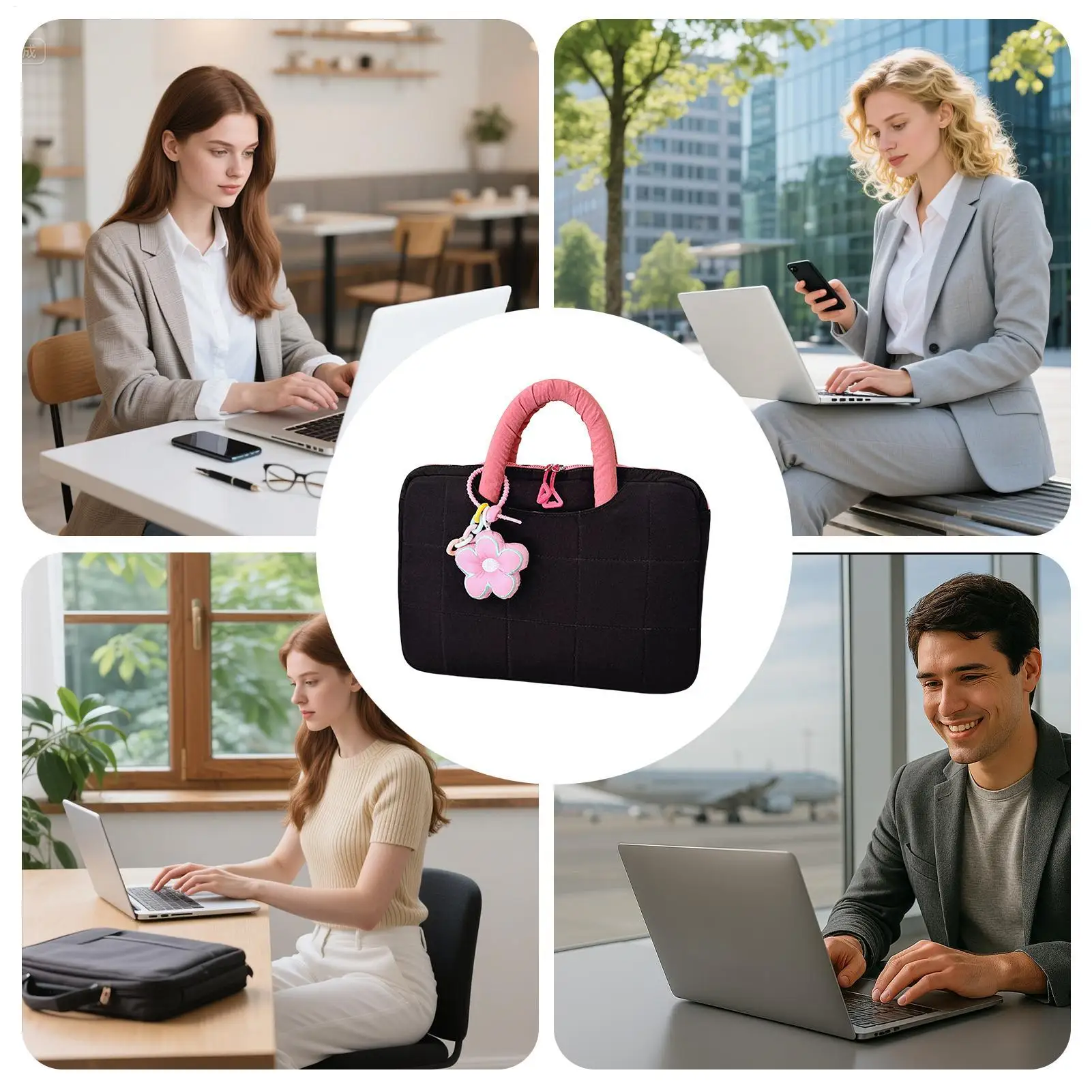 Laptop Bag Flower Pendant Tight Fit Carrier With Pocket 13inch Computer Case Carrying Bag For Travel Commuting Meeting Room Car