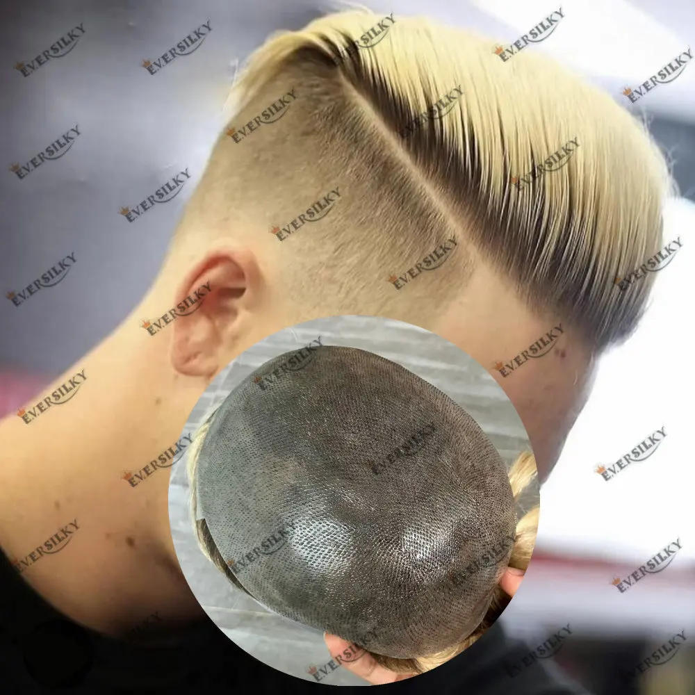 Men\'s 100% Human Hair Toupee for Men Natural Hairline Ombre Blonde Hair 0.06mm Super Thin Skin Men Capillary Prosthesis System