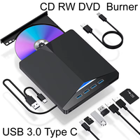 7-in-1 USB 3.0 Type C External CD DVD Optical Drives Ultra-Slim Burner Recorder Reader Player Tray Type for PC Laptop Notebook
