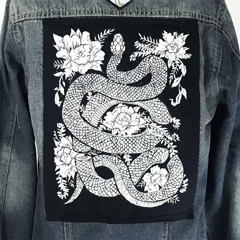 1PC Snake & Flowers Thorn Large Printed Patch Iron On Motivating Morale Humorous DIY Gift For Clothes Cap Bag Jacket Trucker Hat