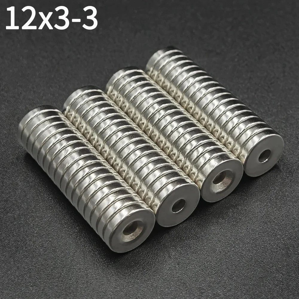 10Pcs 12x3-3 Magnet 12mm X 3mm Hole3mm Round Super Powerful Strong Permanent Magnetic 12x3Hole3 for Fridge, DIY, Building