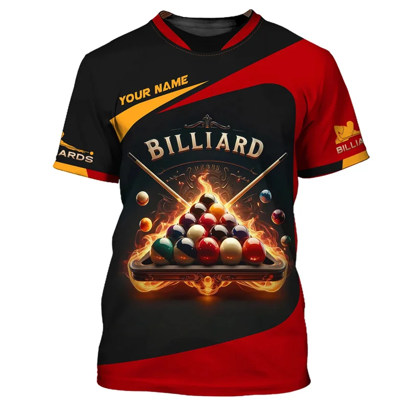 Billiards Sports Men's T shirt Casual O-neck Short Sleeve Tops Personalization Name 3D Custom Print Tees Fashion Loose T-Shirts