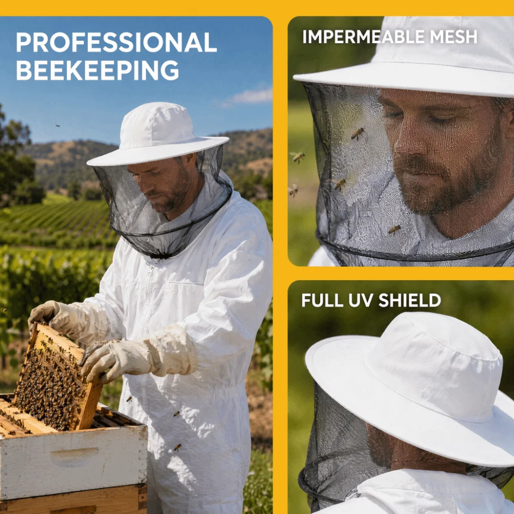 Portable Thickened Mesh Beekeeping Hat Foldable Sunscreen Protective Bee Hat with Brim Anti UV Fishing Cap Outdoor Fishing