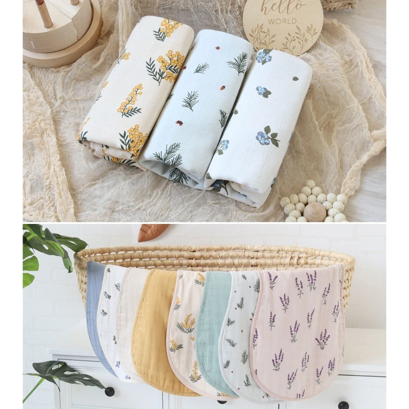 Bavoirs en gaze de coton pur pour bébés, bavettes à quatre couches, respirantes, en tissu à fleurs pour nouveau-né, absorbant, Bandana doux,