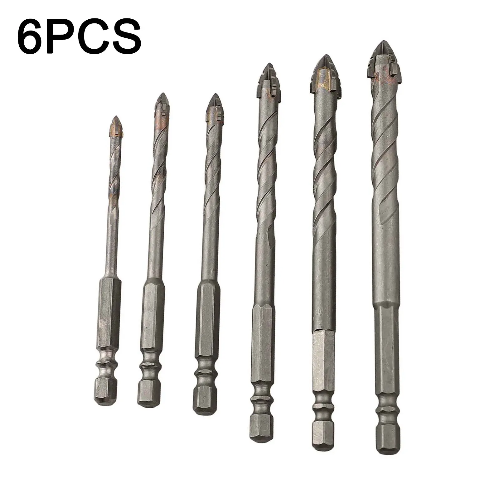 6pcs Four-Flute Eccentric Drill Drilling Glass Tile Punching Triangle Drill Bit For Concrete Porcelain Tile Glass Metal Drilling