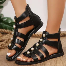 Shoes for Women 2024 Hot Sale Open Toe Women's Sandals Summer Rome Solid Outdoor Casual Beach Flat Zipper Sandals Zapatos Mujer