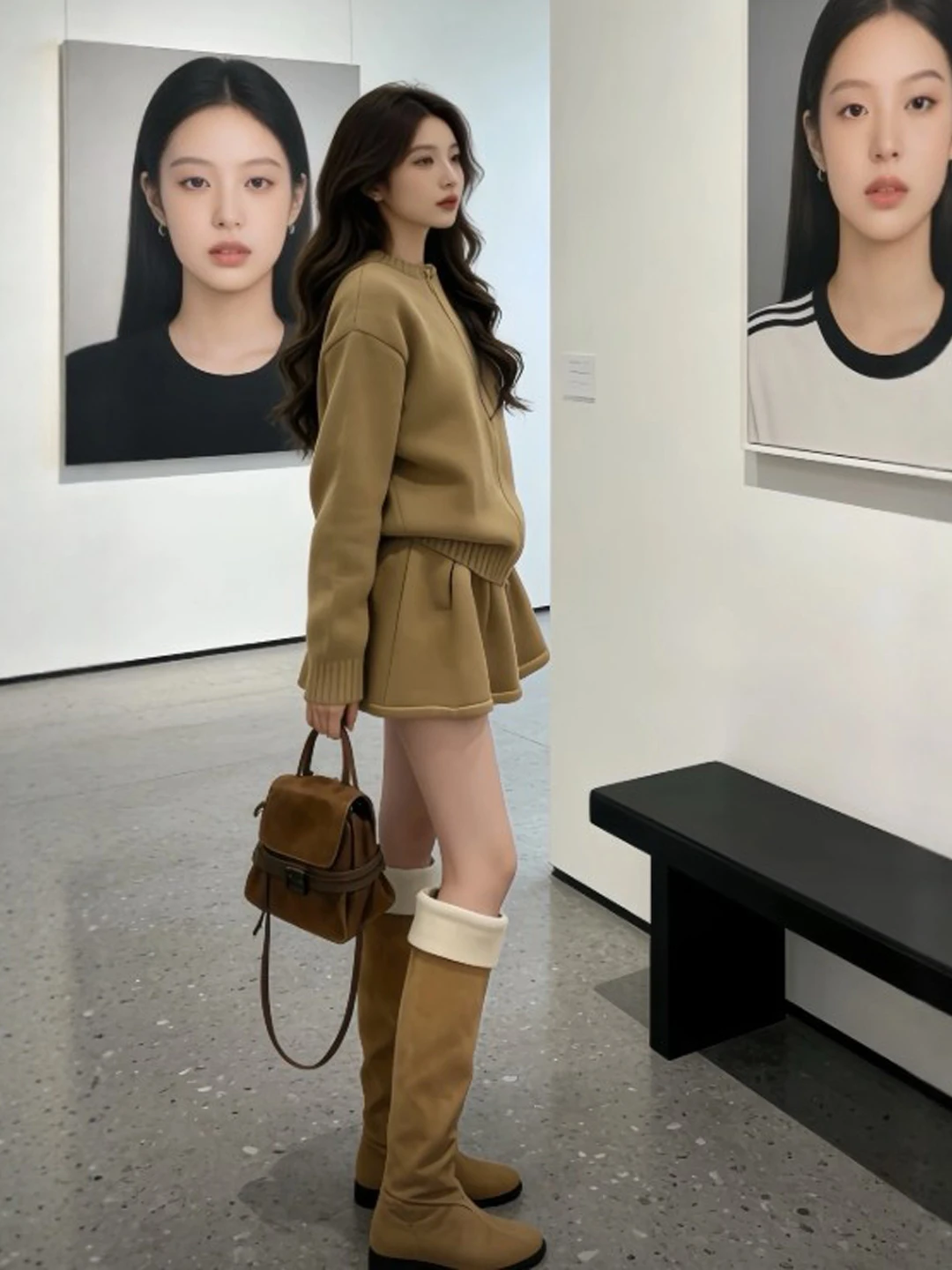 

Unique Knitted Sweater Skirt Two-Piece Set Ele Spring Faion Women's Comfortable Warm Mid-Elastic High-Waist Zipper