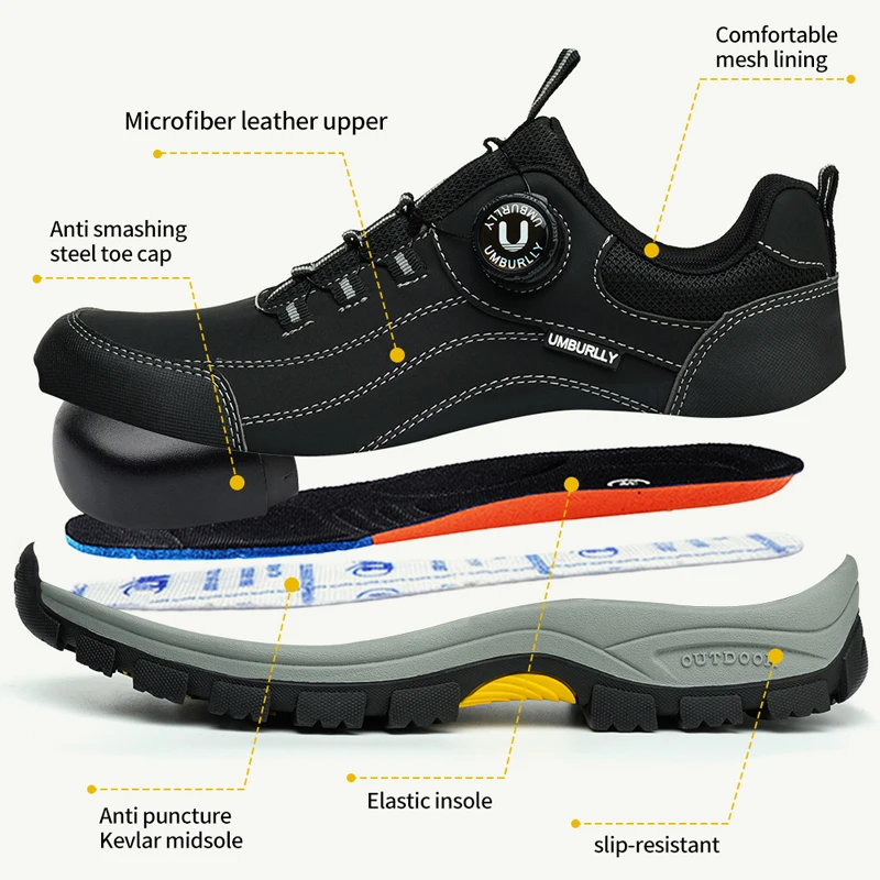 Rotating Button Men Safety Shoes Fashion Sneakers Steel Toe Shoes Work Boots Puncture-Proof Indestructible Shoes Protection