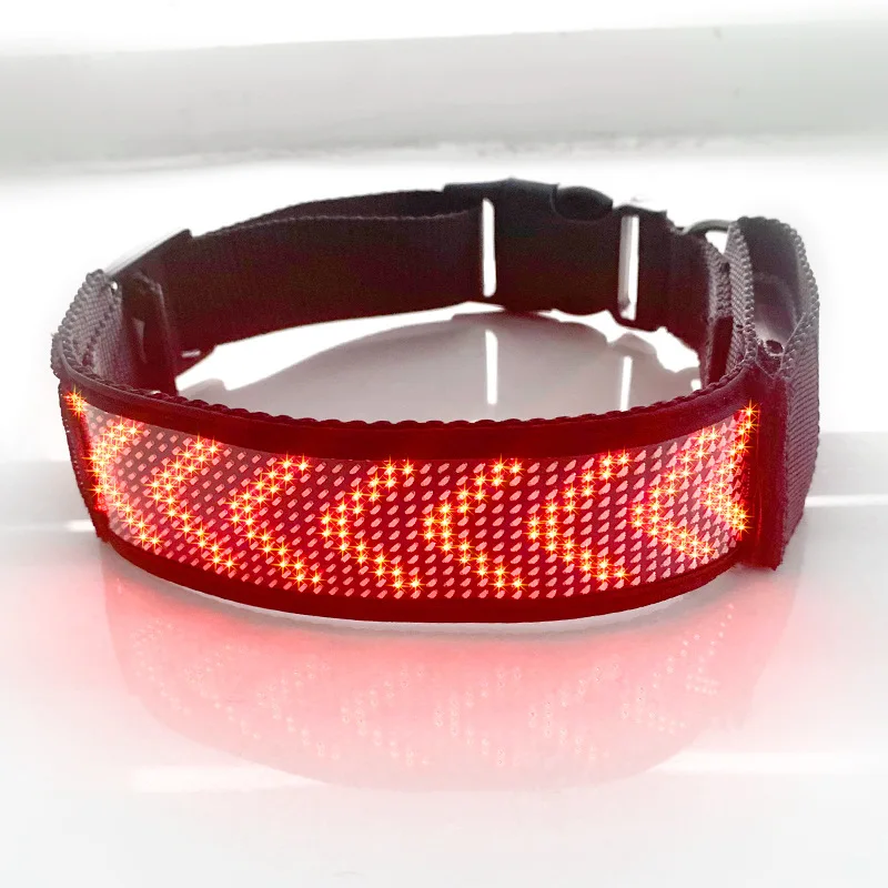 LED Display Pet Collar Phone Programmable Single Color LED Dog Collar Glowing Light Up Leash Walk Rechargeable
