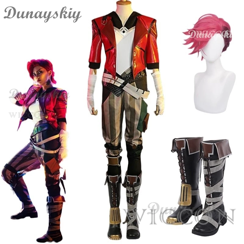 

Vi Acrane Cosplay LOL Costume Game Arcane Vi Cosplay Wig Outfits Halloween Carnival Suit With Nose Ring Halloween Costume