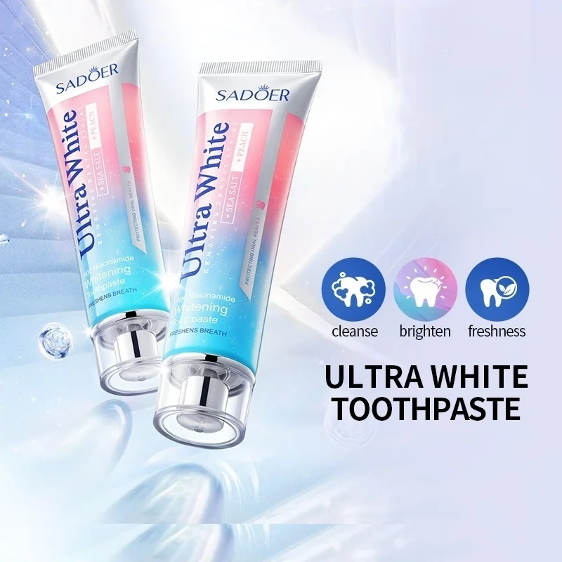 

100 г отбеливающей зубной пасты с персиковой морской солью — без фтора, глубоко очищает и удаляет темно-желтые пятна от зубов, освежает дыхание