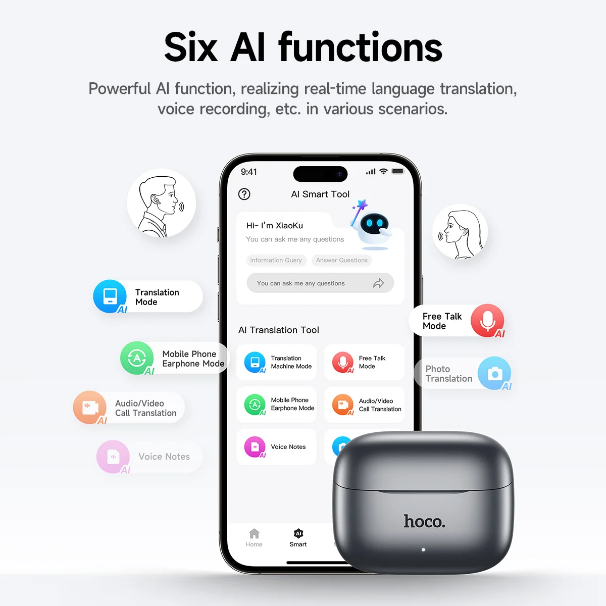 HOCO EQ27 Smart AI Translation Headset ANC,ENC Noise Cancelling with APP Control Function Wireless Earphones Portable Headphones view 2