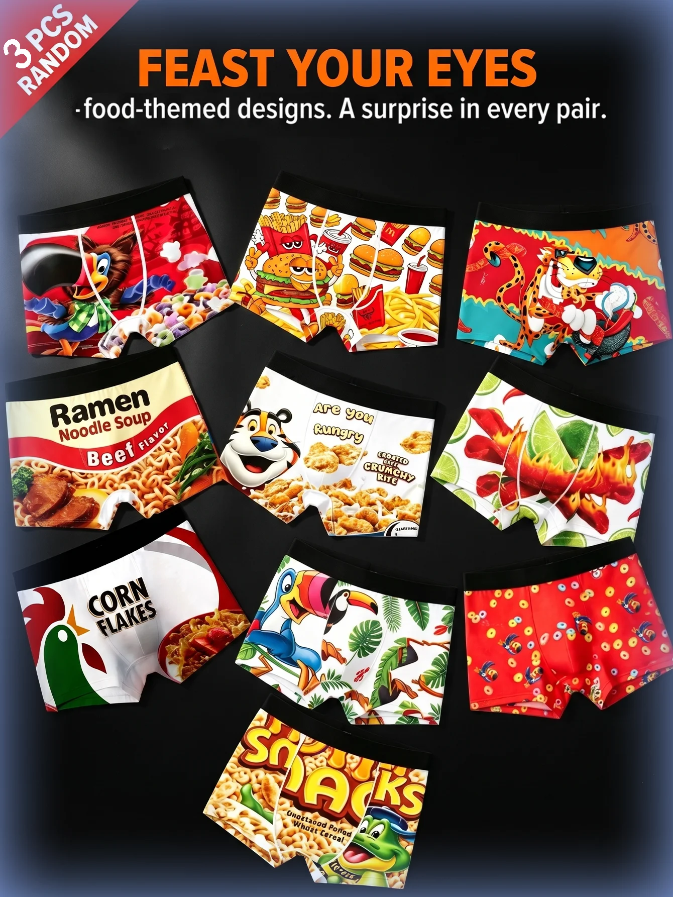 3-pack fashionable men's boxer shorts, comfortable, soft, fashionable, printed, casual and versatile men's underwear