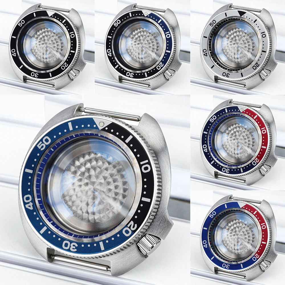 

44mm 6105 Watches Case Assemble AR Sapphire Glass Mechanical Cases Parts For NH35 NH36 7S26 With Chapter Ring 4.1 Oclock crown