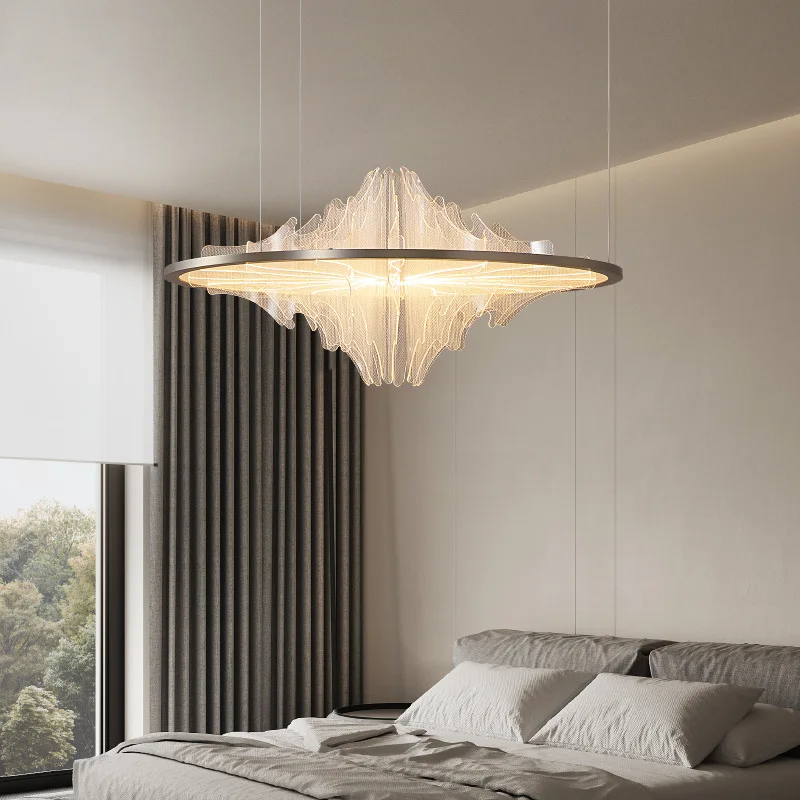 *(2-piece set)Minimalist LED Home Luxury Eye Protection Acrylic Round Ceiling Lighting Lamp Nordic Pendant Light for High Ceilin