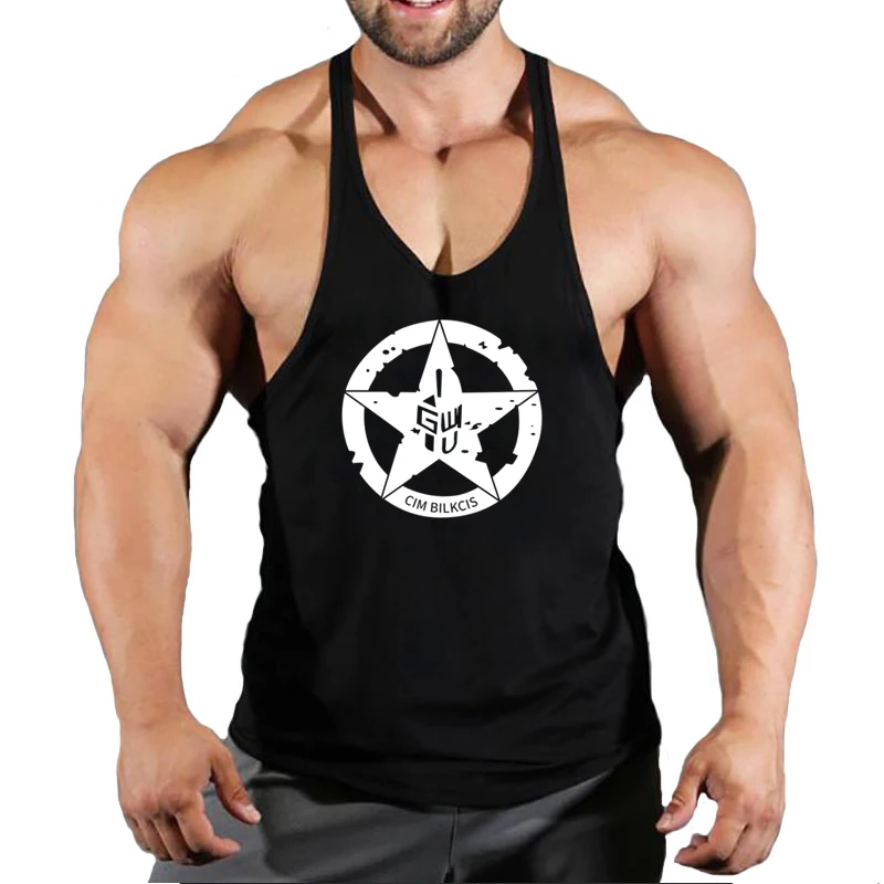 Brand Gyms Stringer Clothing Bodybuilding Tank Tops Men Fitness Singlet Sleeveless Shirt Printed Cotton Muscle Vest Undershirt