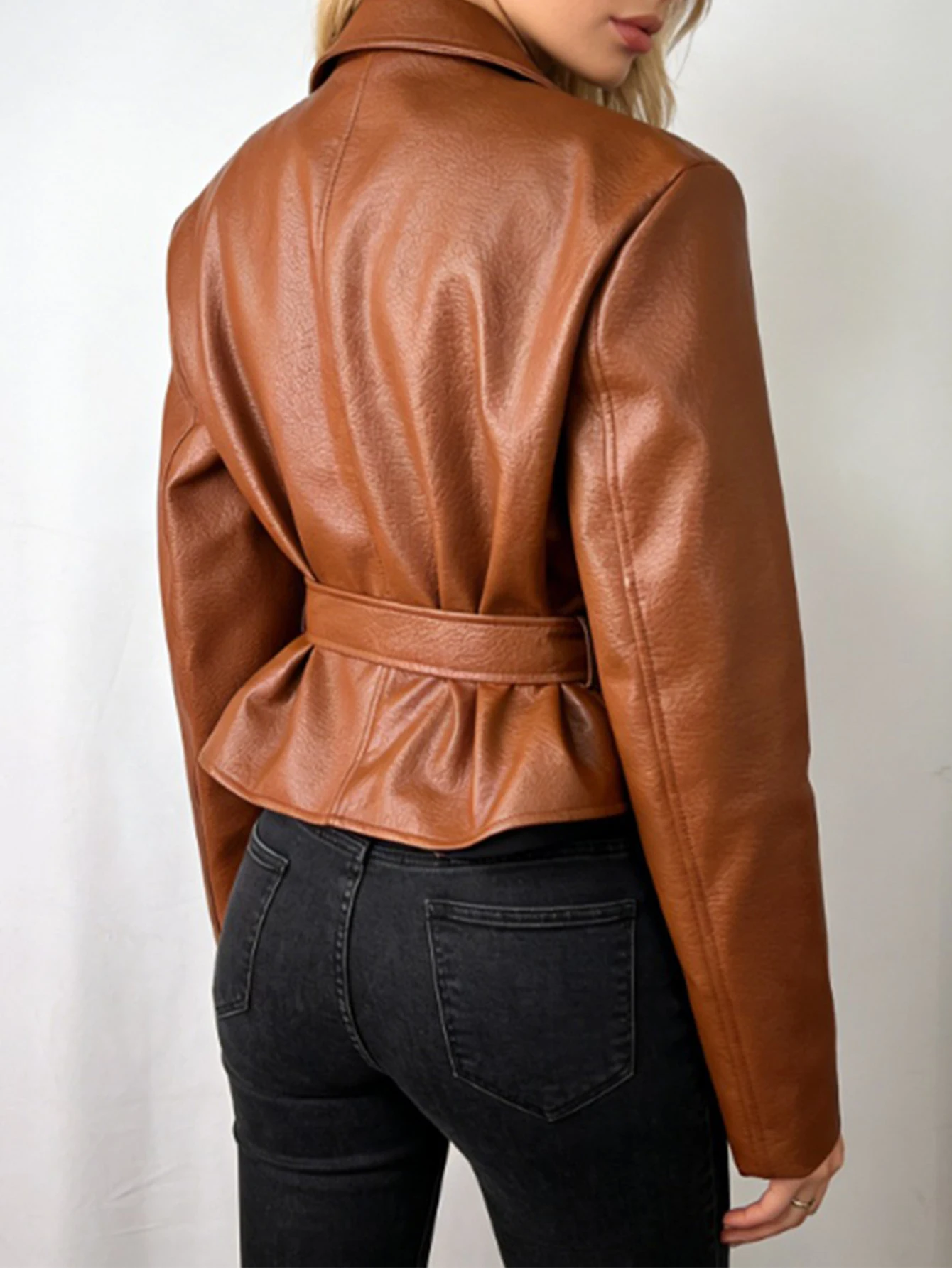 Sexy black PU leather jacket women outerwears elegant party coat jackets for woman clothing long sleeve tops fashion streetwear