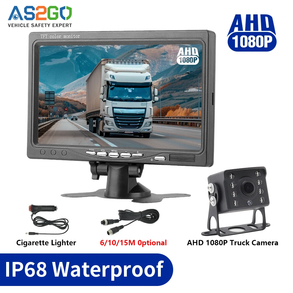 

Камера заднего вида AHD 1080P с 7-дюймовым монитором, водонепроницаемая передняя и задняя система заднего вида ночного видения для парковки грузовиков 12 В-24 В