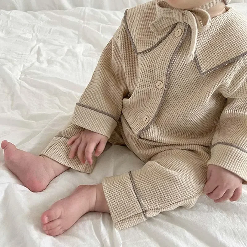 Autumn Baby's Sets Waffle Baby Girls Boys Clothes Set Pajamas Home Wear Children's Casual Long Sleeve Two Piece Set