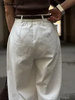 White Cotton Linen Pants Women Wide Leg Formal Trousers Summer Straight Leg Suit Pants High Waist Ladies Formal Pants Loose - Image 5