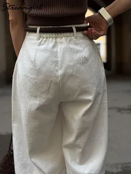 White Linen Wide-Leg Pants 5 White Cotton Linen Pants Women Wide Leg Formal Trousers Summer Straight Leg Suit Pants High Waist Ladies Formal Pants Loose 5