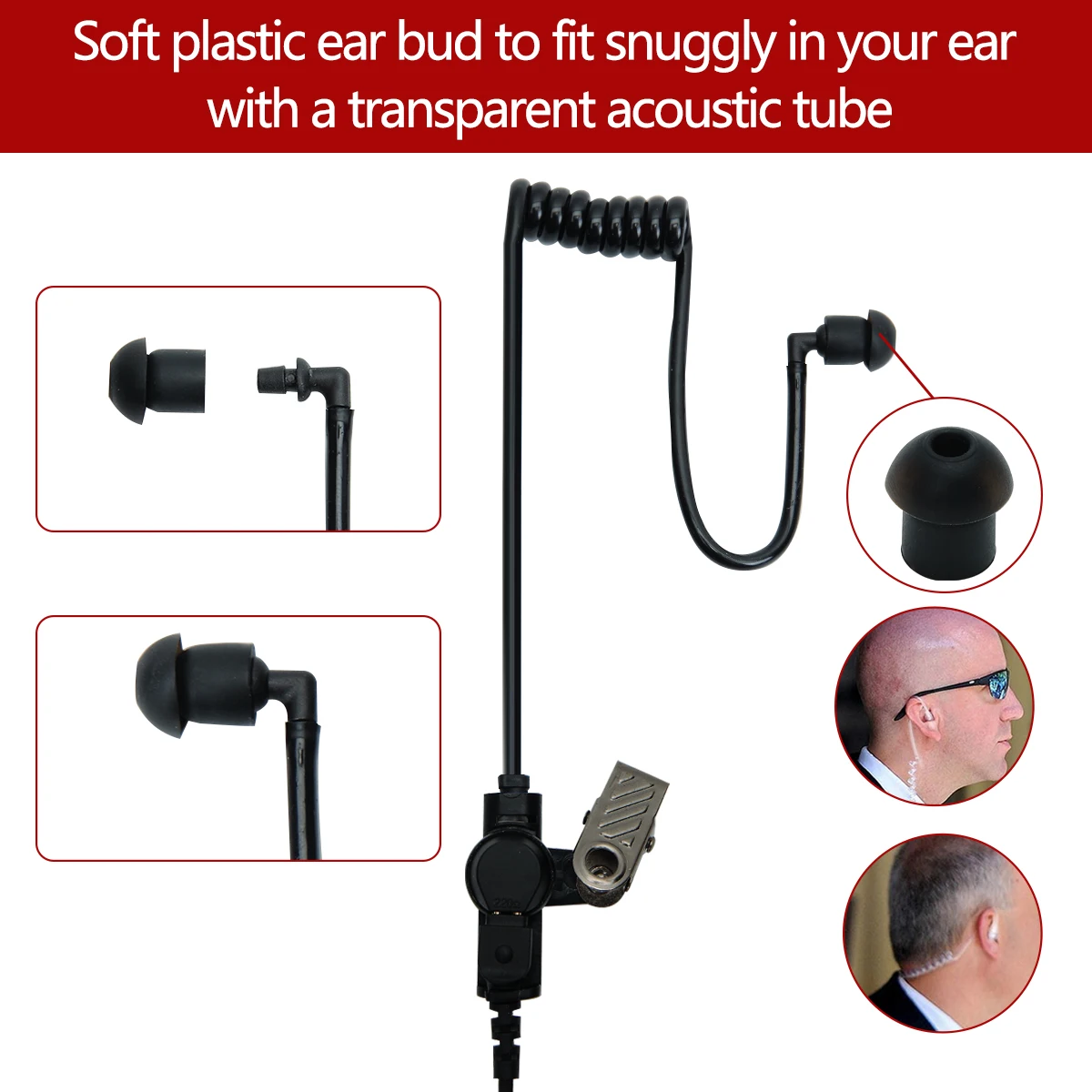 ABBREE Replacement Acoustic Coil Tube Walkie Talkie Earpieces for Baofeng Motorola Kenwood Retevis Midland Two Way Radio Headset