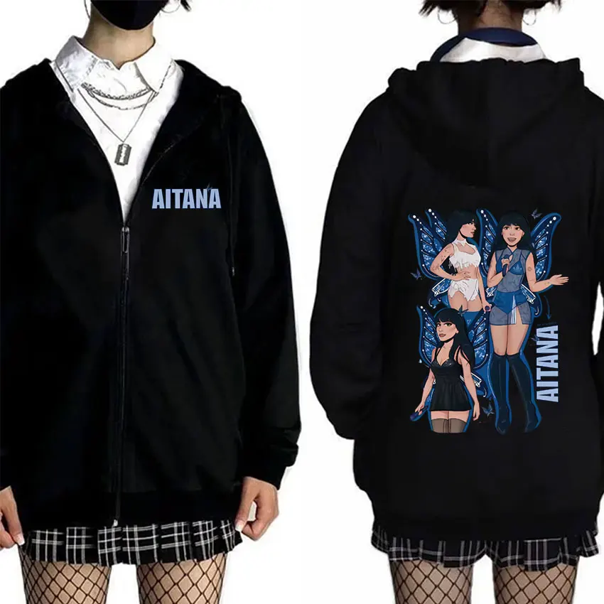

Singer Aitana Butterfly Graphic Zipper Hoodie CUARTO AZUL Tour Zip Up Jacket Men Women Pop Music Streetwear Male Fashion Hoodies