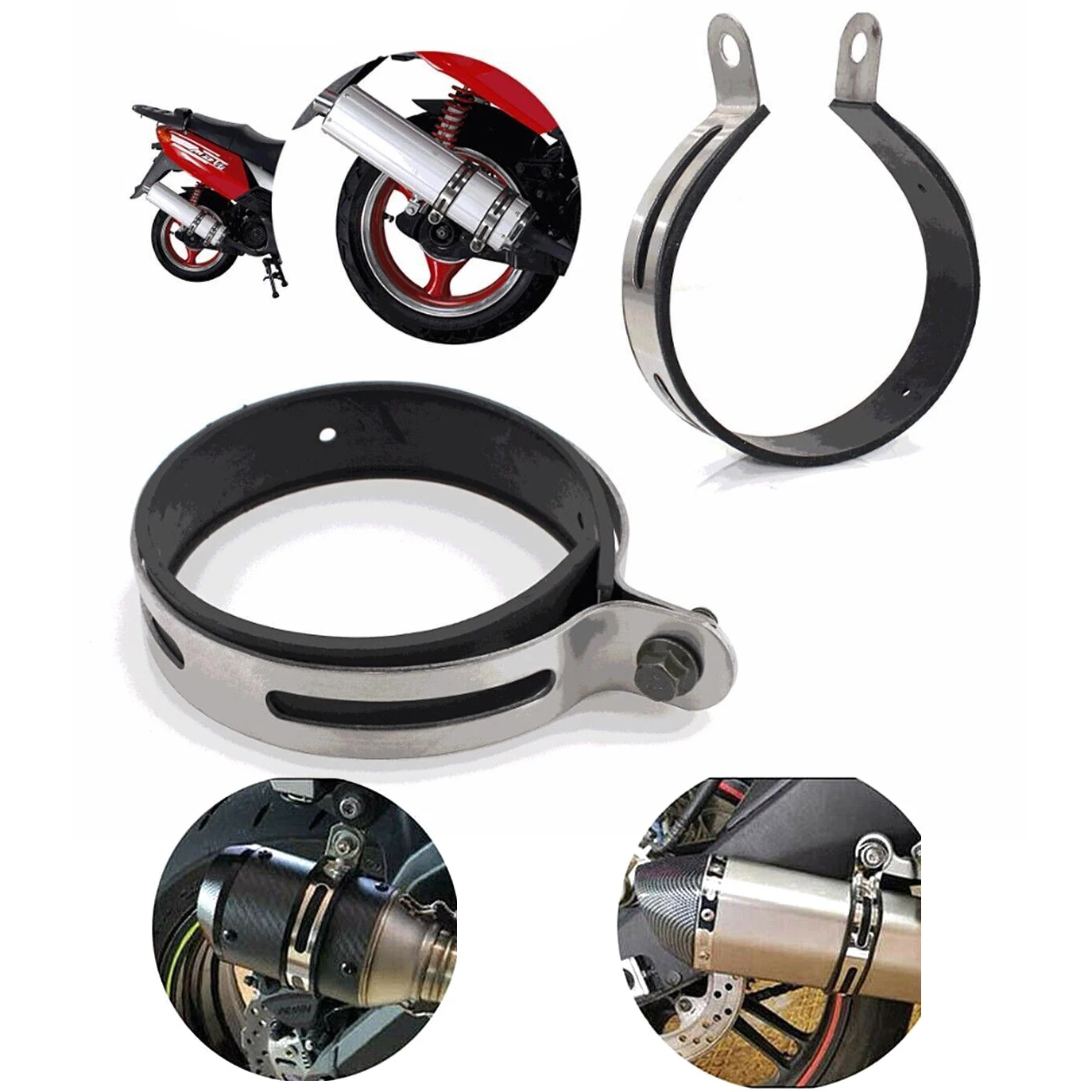 Motorcycle Exhaust Clamp Muffler Silencer Bracket 11cm Rubber Collar Pipe Hose Hanger Strap Mount for SC Project GSXR 1000 ...