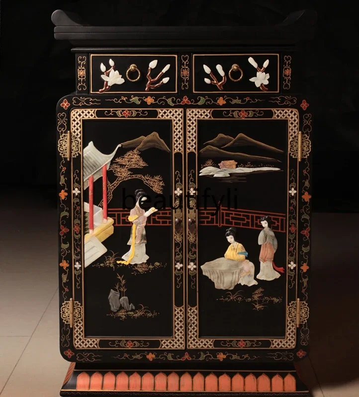 

New Chinese furniture bone stone inlaid storage decorative cabinet