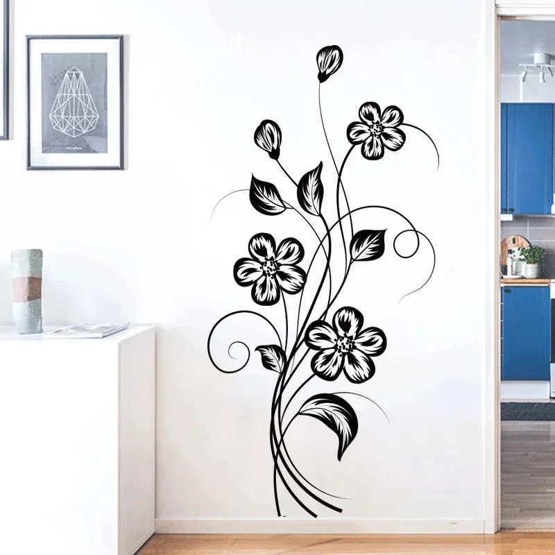 Beautiful Atmosphere Black Flower Sticker Beautifying Decoration Bedroom, Living Room, Home Wall Waterproof Self adhesive St