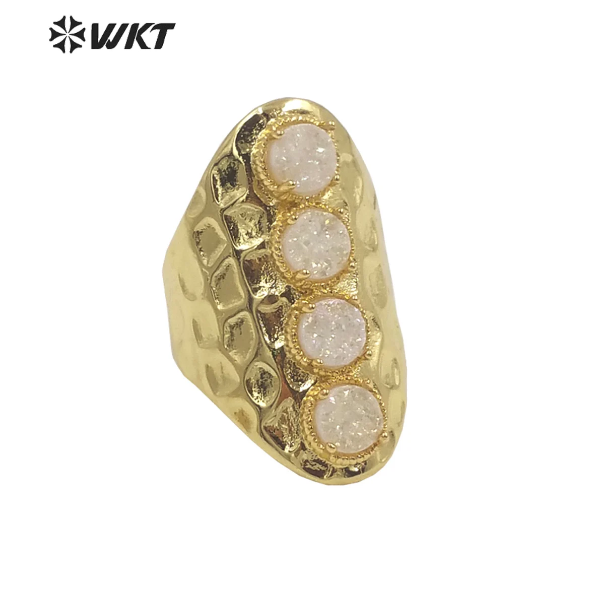 

WT-R443 Wholesale Fashion Gold Bezel Natural Druzy Agate Ring Wide Band Women Party Stone ACC For Birthday Girl Friends
