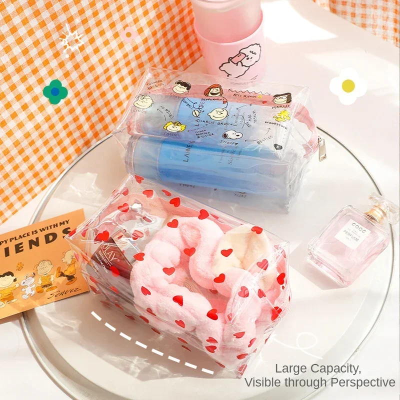 Snoopy Girl Clear Cosmetic Bag PVC Transparent Makeup Bag Women Waterproof Zipper Beauty Case Travel Toiletry Bags Pencil Case