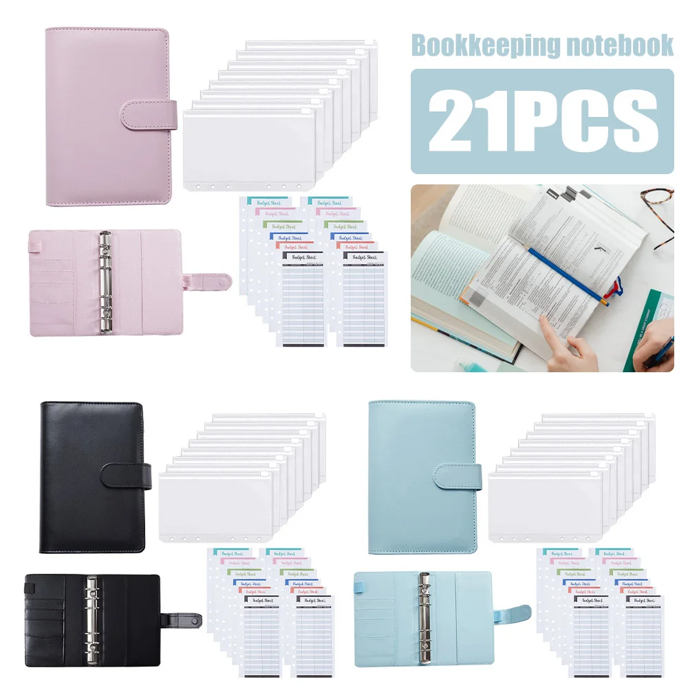 A6 Binder Planner Pink Notebook Binder and 12 Pieces 6 Hole Binder Zipper Folder,Binder Pockets Cash Envelope Wallet