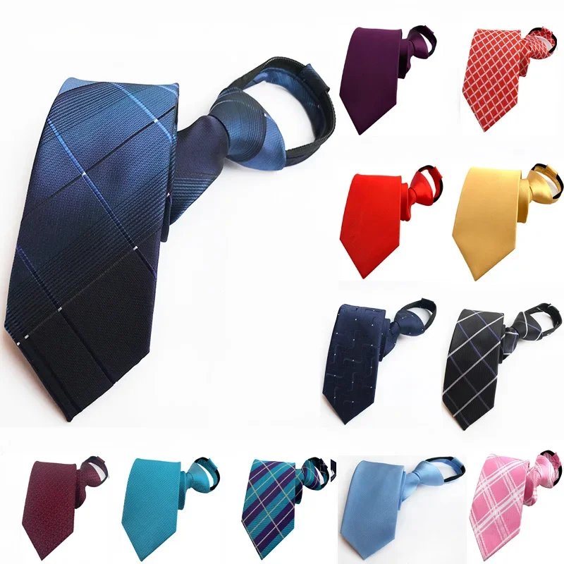 Zipper Tie Men's Commercial Formal Suit Lazy Necktie Striped Male Wedding Narrow Tie Formal Dress