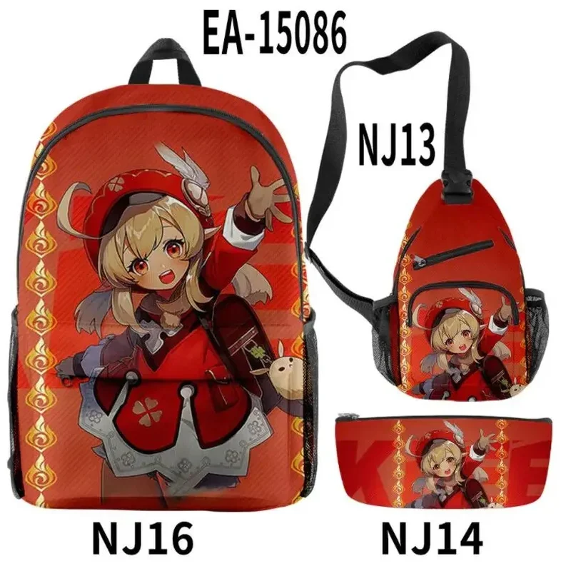 Mochila de impacto Genshin de juego Unisex, mochila escolar de 3 unidades/juego para niños y niñas, mochila de viaje impermeable Oxford con cómic de dibujos animados para bicicleta