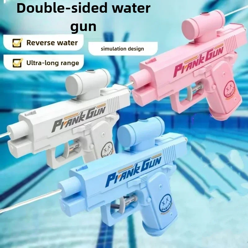 Creativo 2-Way Pistola Acqua Spruzzo Inversa Giocattolo per Scherzo Pressa Spray Squirt Pistola Doppia Direzionale Pistola Ad Acqua Divertimento Giocattolo All'aperto