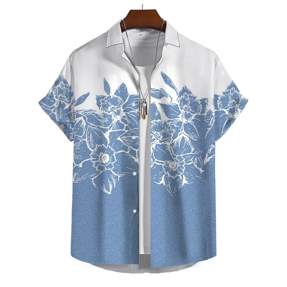 Men\'s Retro Short Button-Down Shirt Summer Casual Hawaiian Clothing Harajuku Clothing Retro Floral Shirt Plus Size Men\'s Shirt