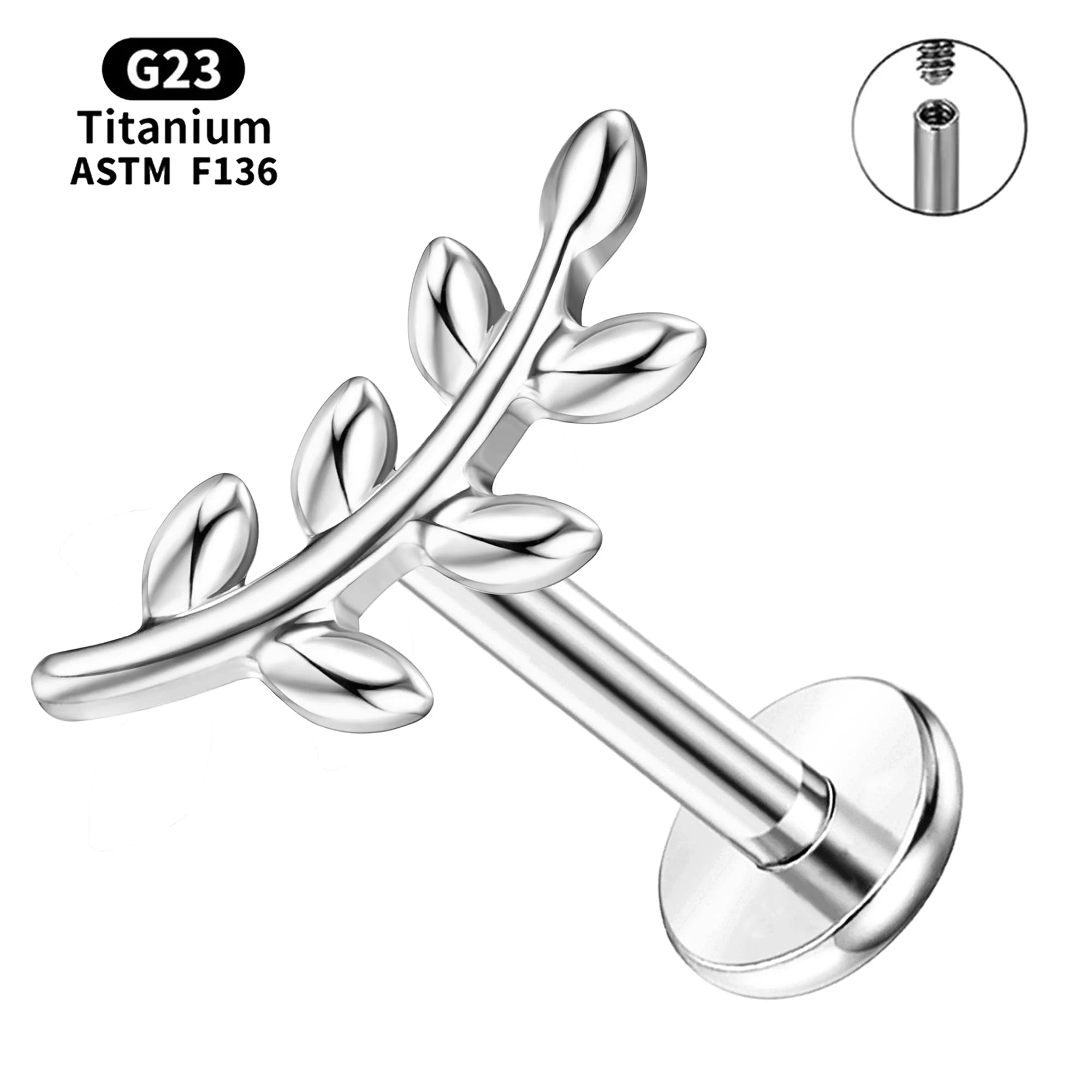 G23 Titanium Internal Thread Leaf Conch Helix Tragus Cartilage Flat Back Stud Earrings Lip Ring Labret Piercing Jewelry With Box