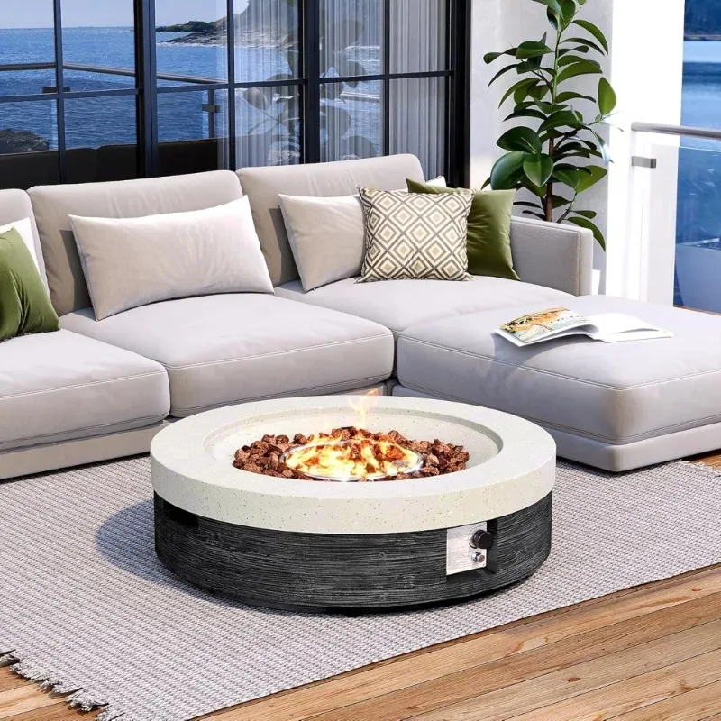 41inch Round Propane Fire Pit Table-Black & White Magnesium Oxide Design,50000 BTU Heat,CSA Certified,Includes Lava Rocks & Wate