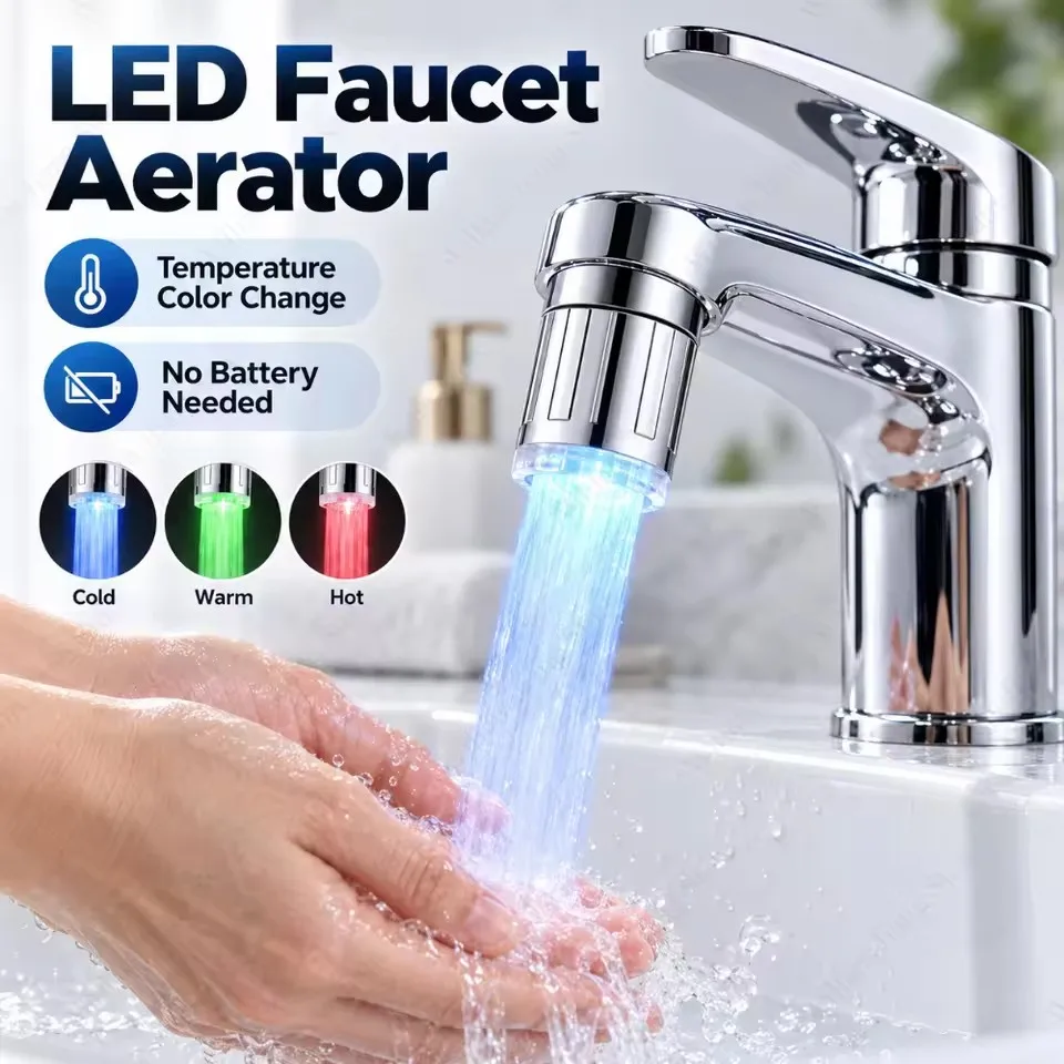 3 Colors LED Temperature Sensor Faucet Nozzle Water Saving Kitchen Bathroom 7 Color Change Faucet Head Tap Aerator No Battery