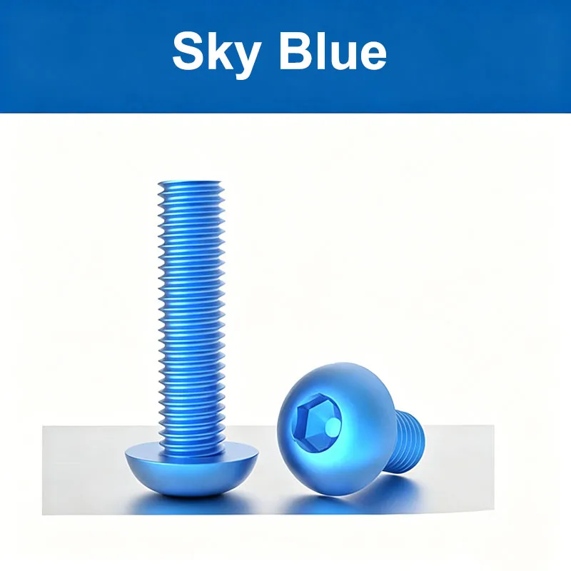 Sky Blue Anodized M3 M3.5 M4 M5 M6 Aluminum Alloy Button Socket Cap Screws Round Head Allen Bolt Hex Drive Machine Screw